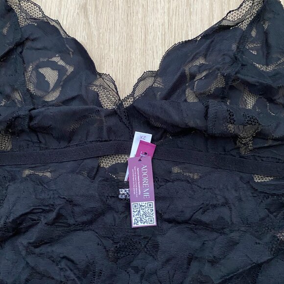 NWT Adore Me Esme Unlined Thong Bodysuit Lingerie Halter Lace Black Size 2X - Picture 3 of 7